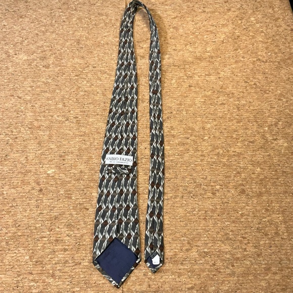 Fabio Fazio Silk Tie Italy Geometric Diamond Pattern Luxury Menswear - Picture 5 of 10